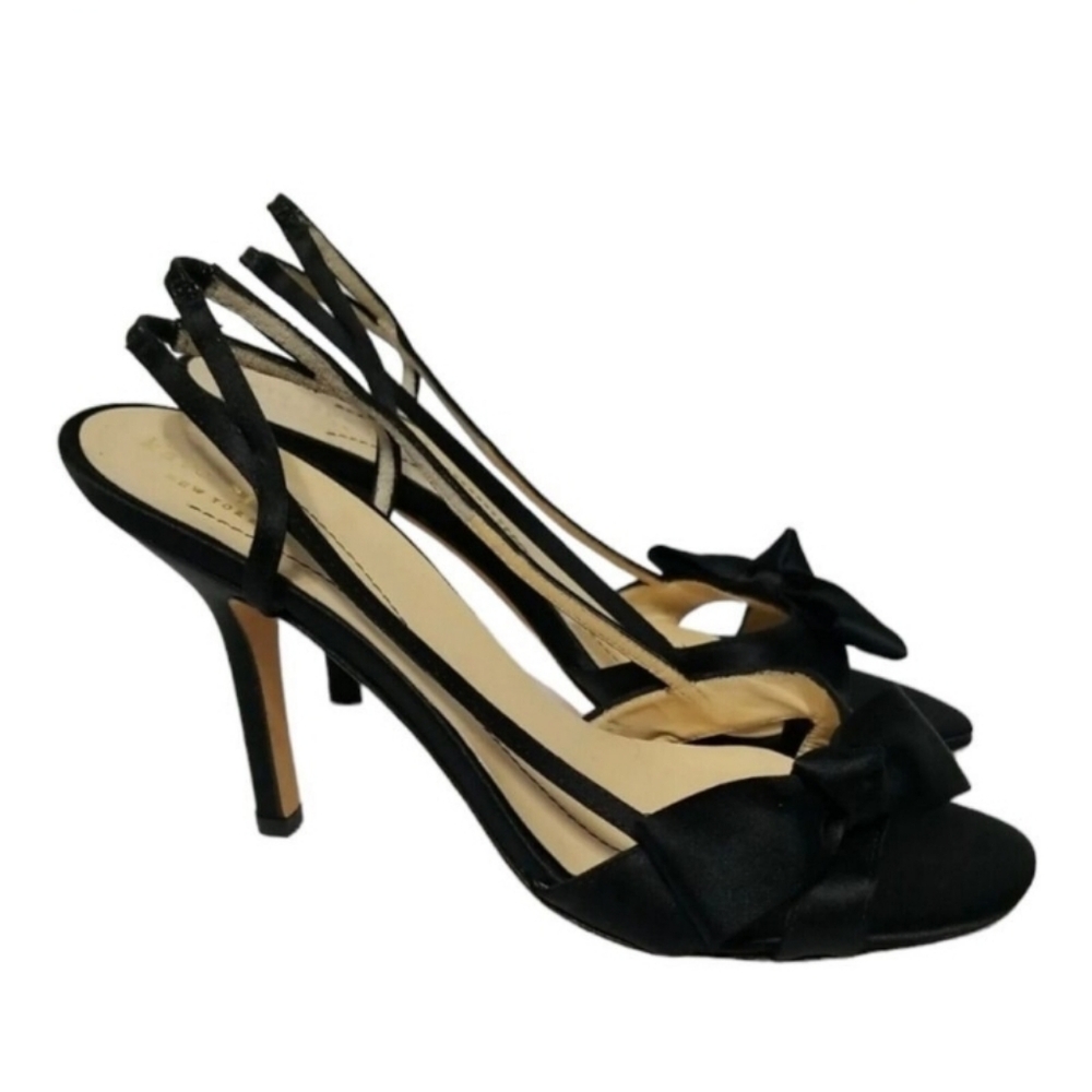 NWOT Kate Spade "Muse" Slingback Black Satin Heels with Bow